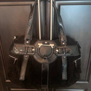 Salvadore Ferragamo Black Suede/Patent Leather Satchel
